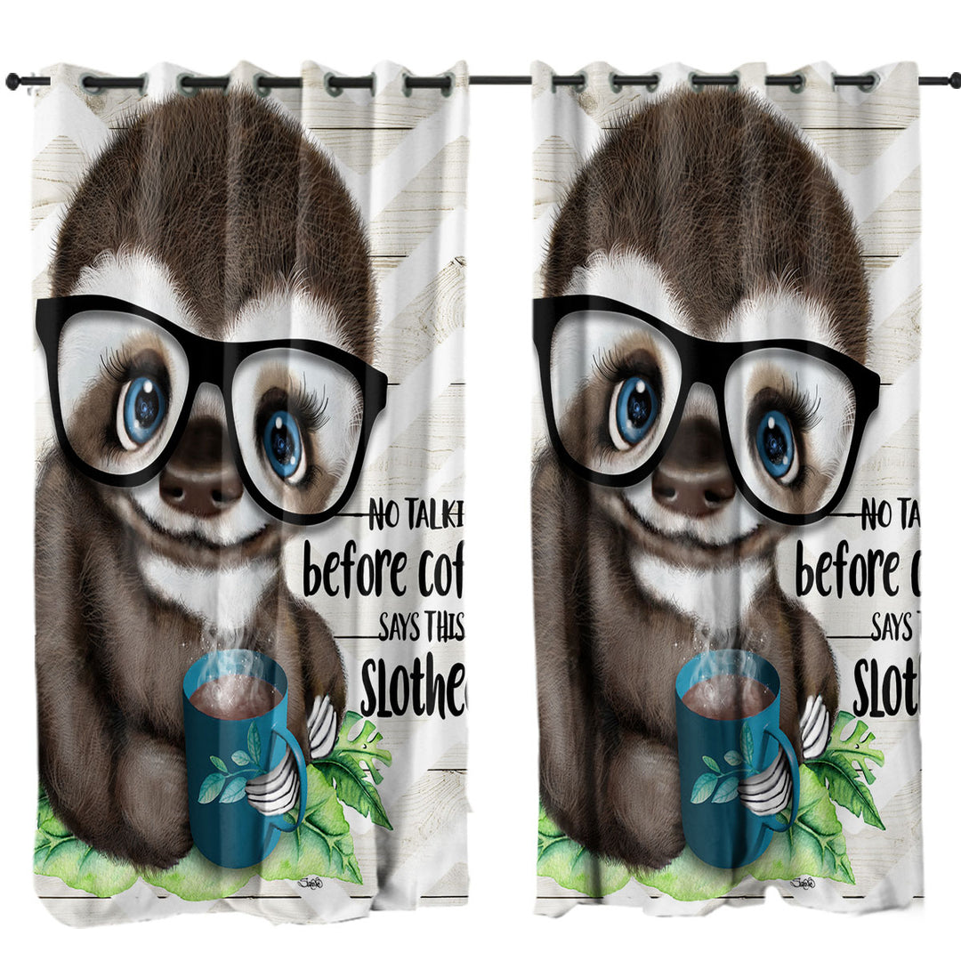 Funny Cool Quote Coffee Sloth Kids Curtains