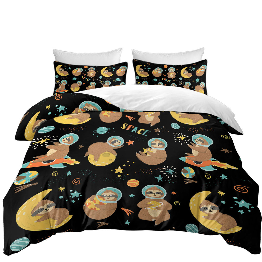 Funny Cool Sloth in Space Duvet Cover Queen