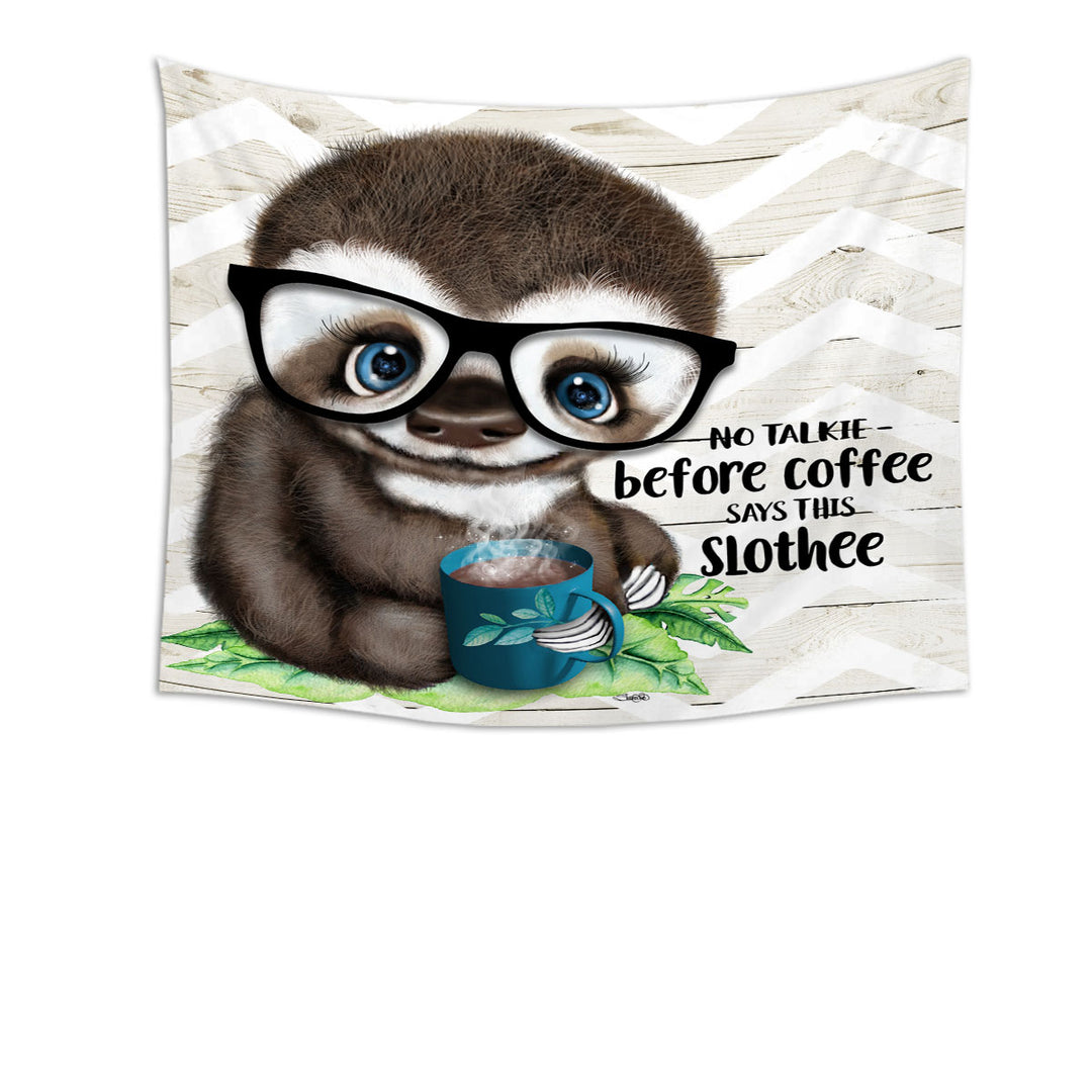 Funny Cool Wall Decor with Quote Coffee Sloth Tapestry