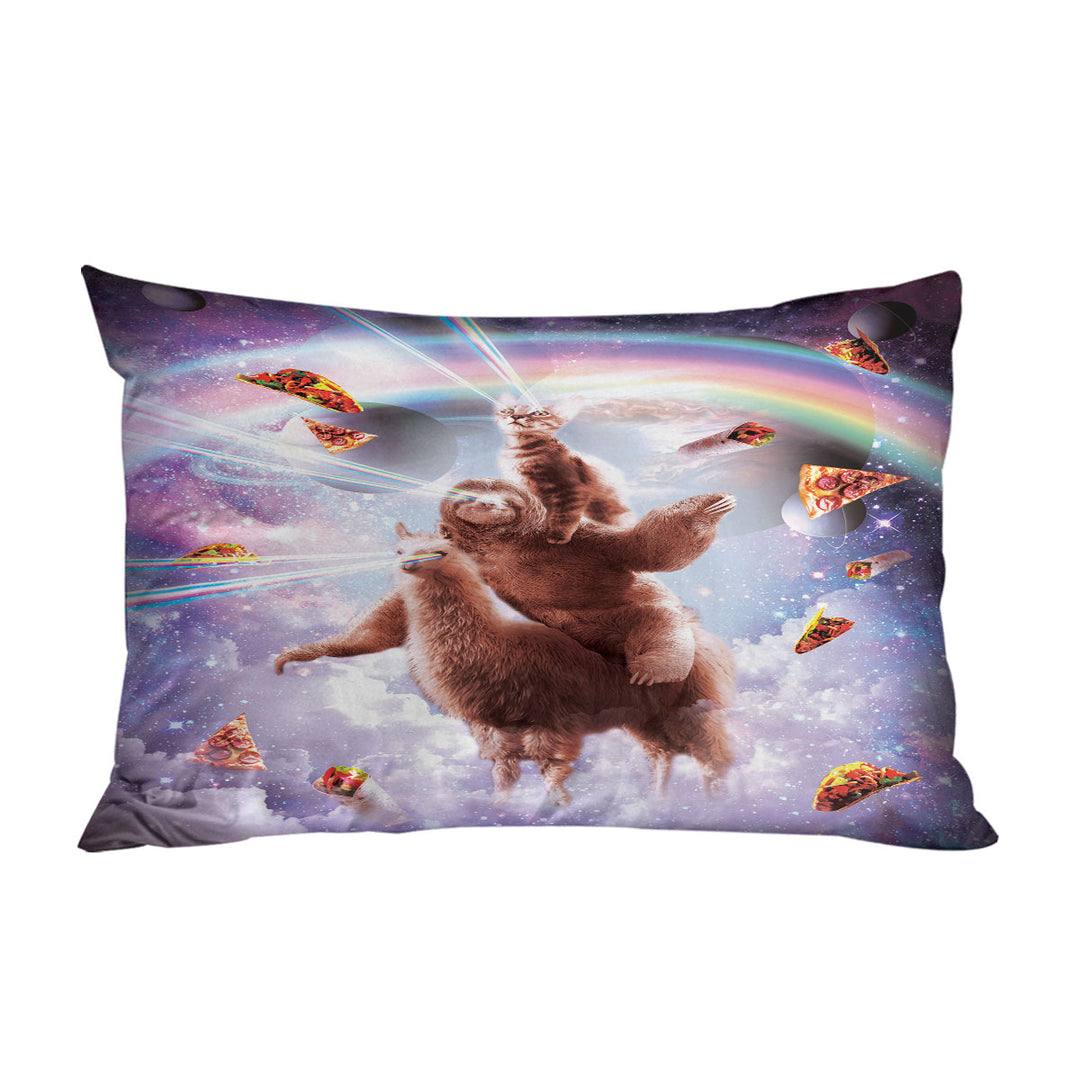 Funny Crazy Art Space Cat Riding a Sloth Riding a Llama Pillowcases