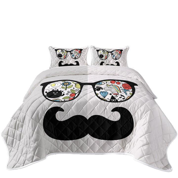 Funny Crazy Drawings on Cool Glasses Coverlet