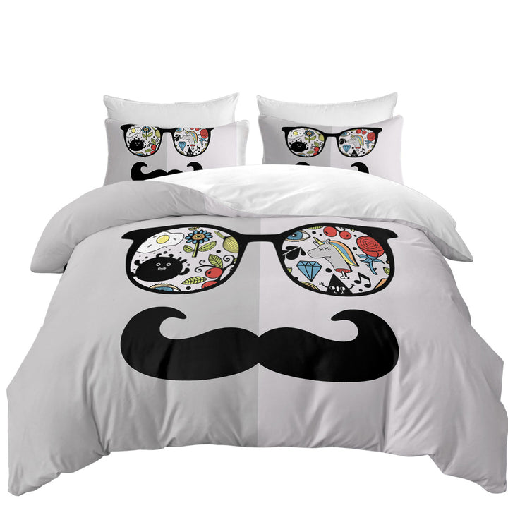 Funny Crazy Drawings on Cool Glasses Daybed Covers Sets