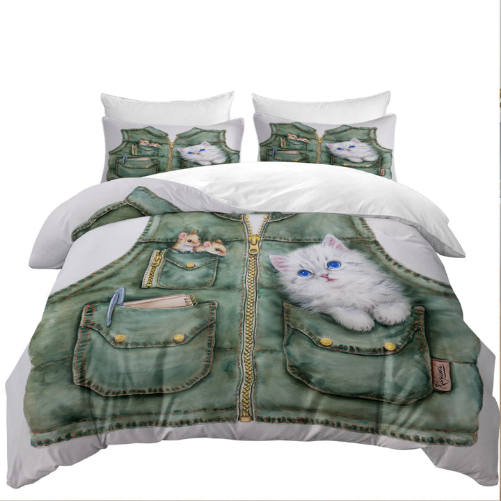 Funny Cute Animals Best Friends Mice and Kitten Quilt Cover