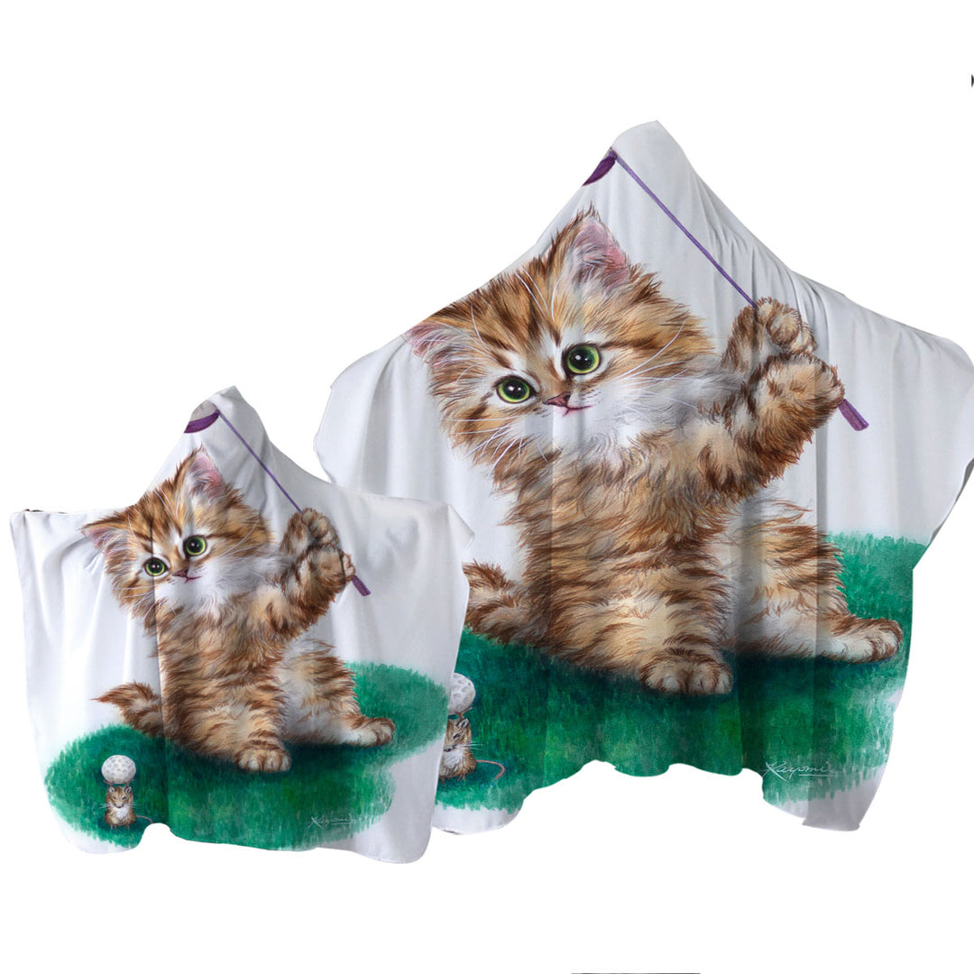 Funny Cute Cat Little Golfer Kitten Towel Hoodie