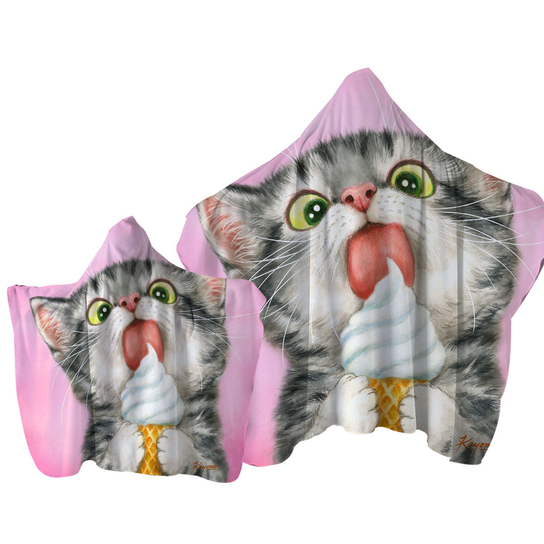 Funny Cute Cats Art Licking Ice Cream Kitten Towel Hoodie