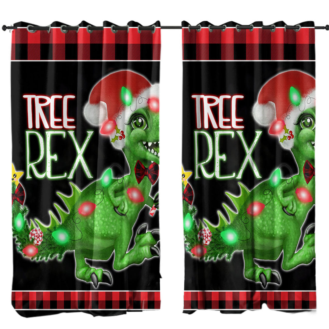 Funny Cute Christmas Dinosaur Tree Rex Drapes for Living Room