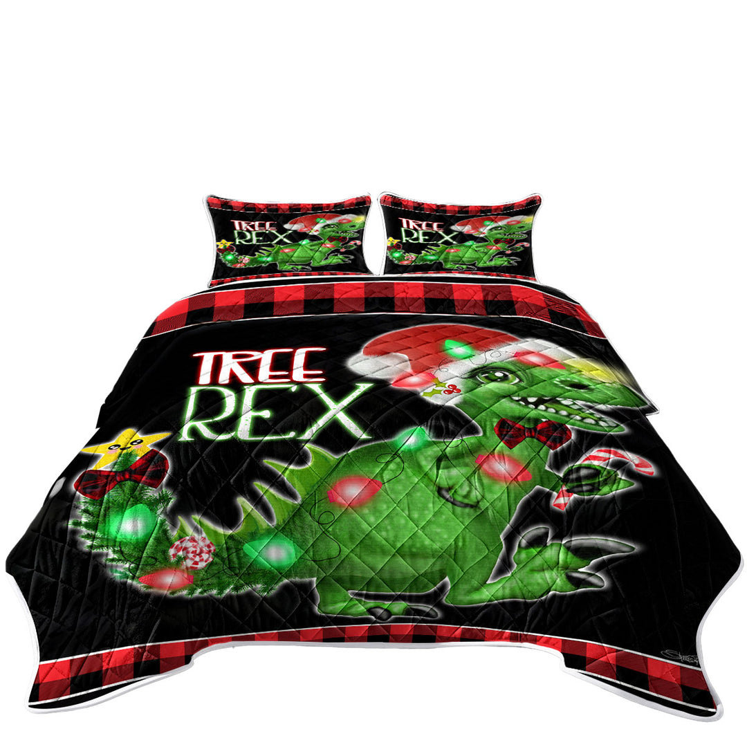 Funny Cute Christmas Dinosaur Tree Rex King Size Quilt