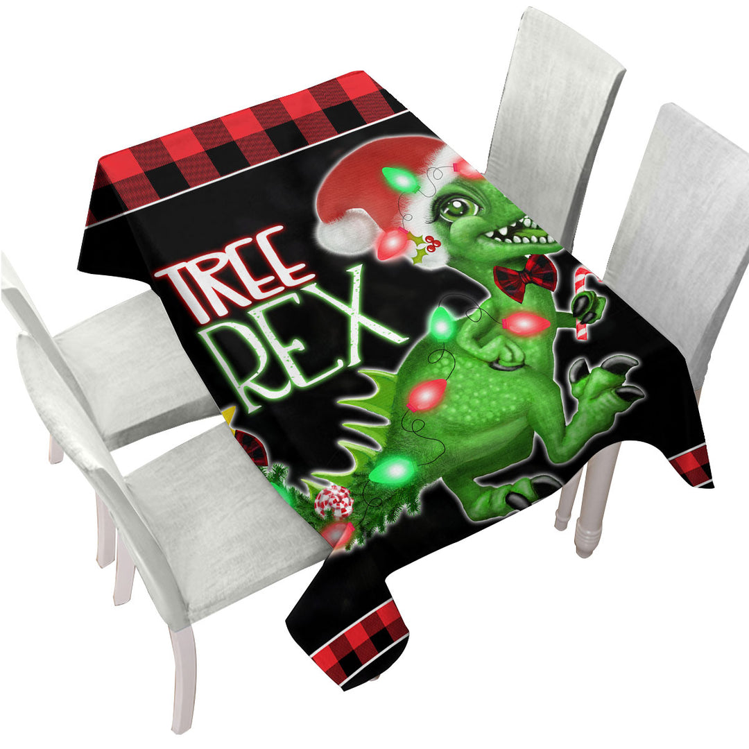 Funny Cute Christmas Dinosaur Tree Rex Tablecloth