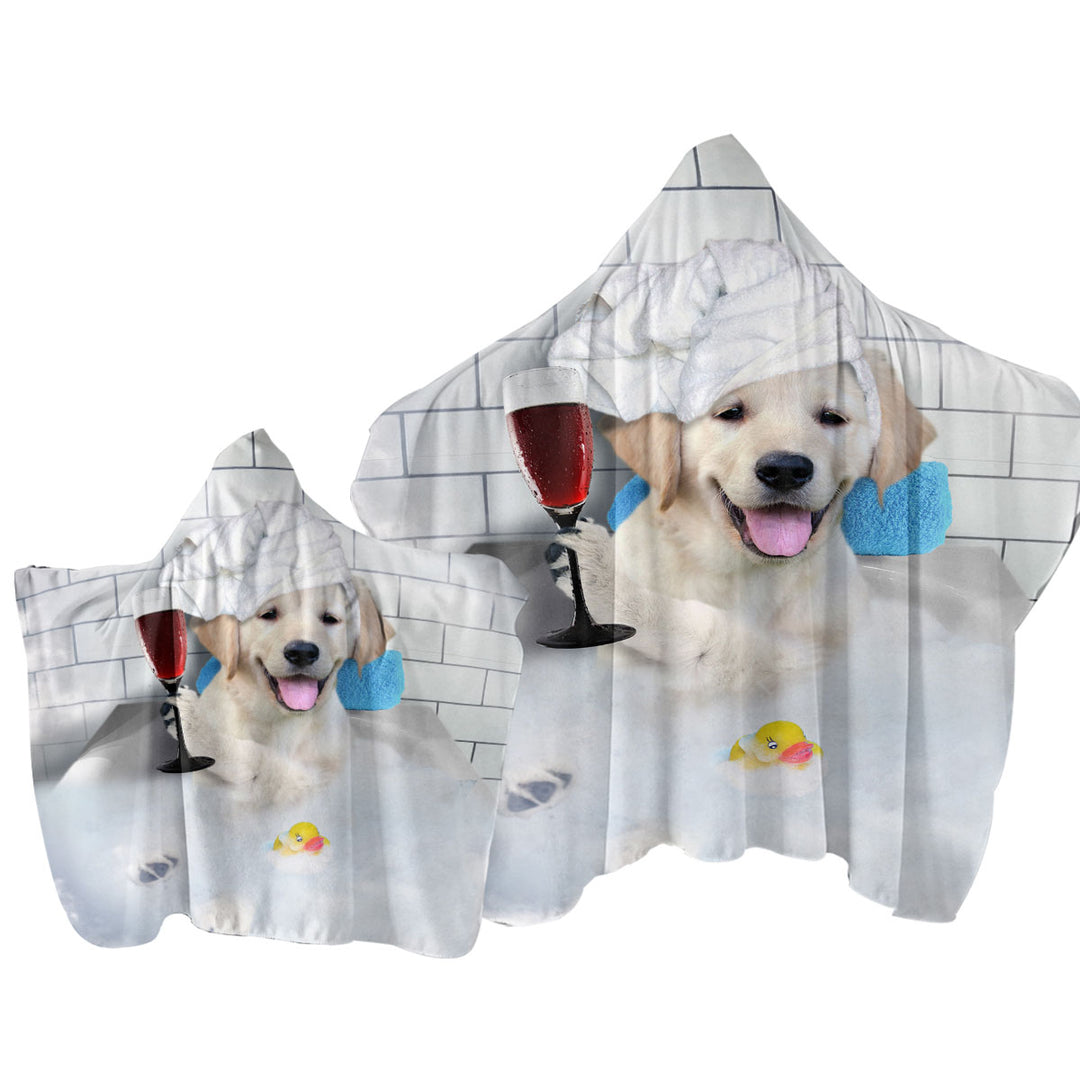 Funny Cute Golden Retriever Dog Bath Towel with Hood