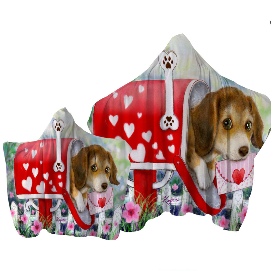 Funny Dog Mailbox Puppy with Hearts Towel with Hood