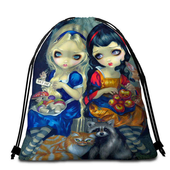 Funny Fantasy Art Alice and Snow White Beach Towel Bags