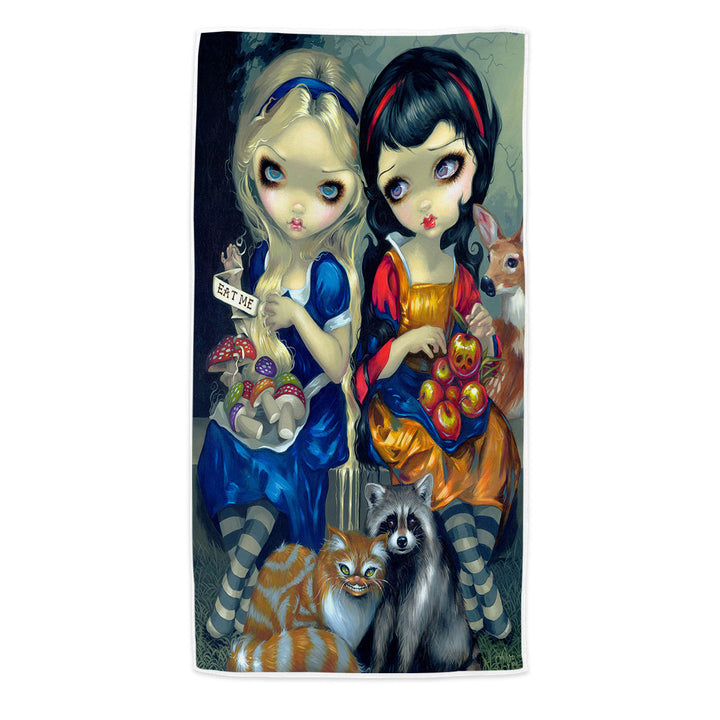 Funny Fantasy Art Alice and Snow White Microfiber Beach Towel