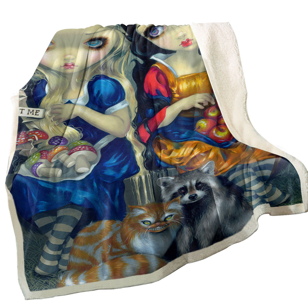 Funny Fantasy Art Alice and Snow White Throw Blanket