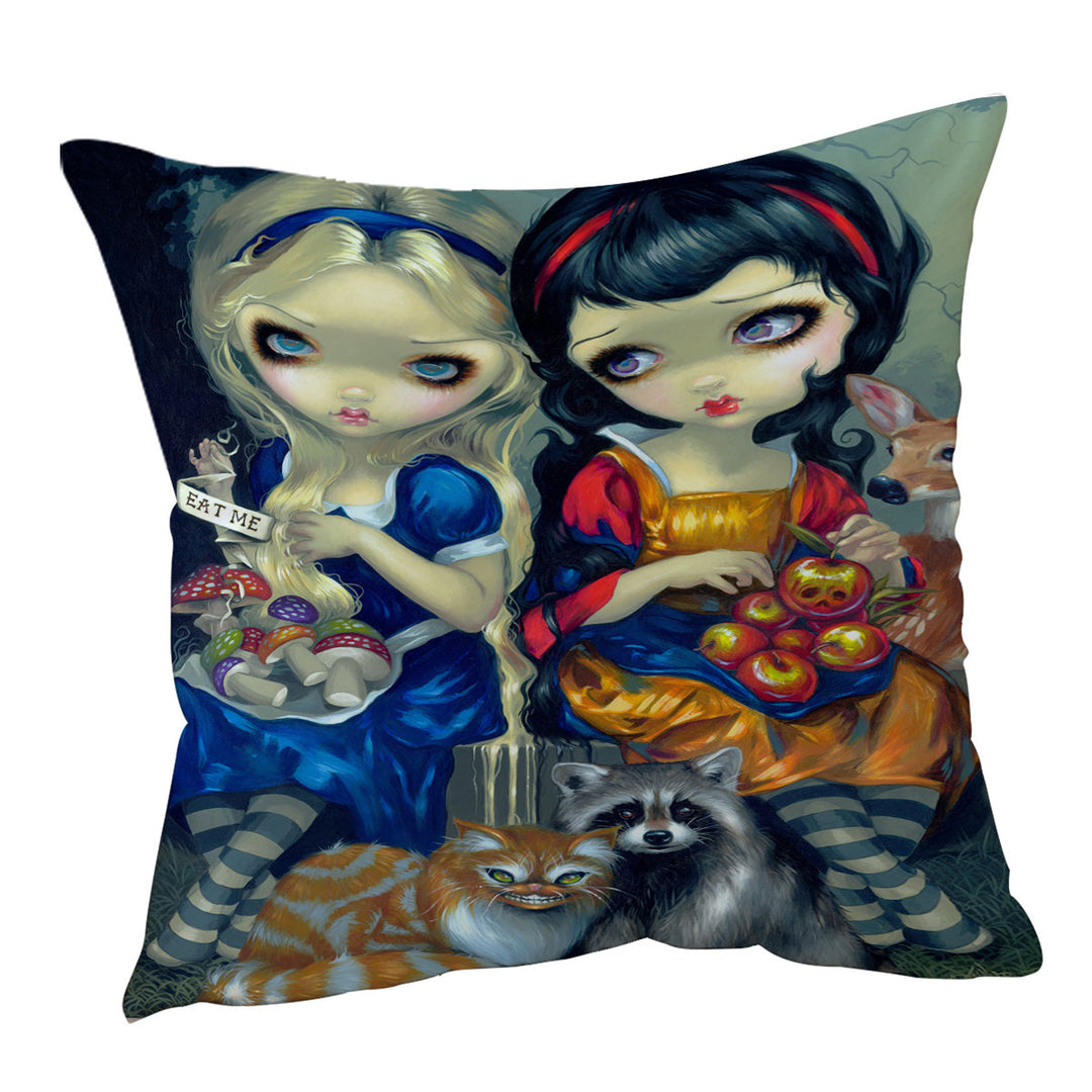 Funny Fantasy Art Alice and Snow White Throw Pillows and Cushions