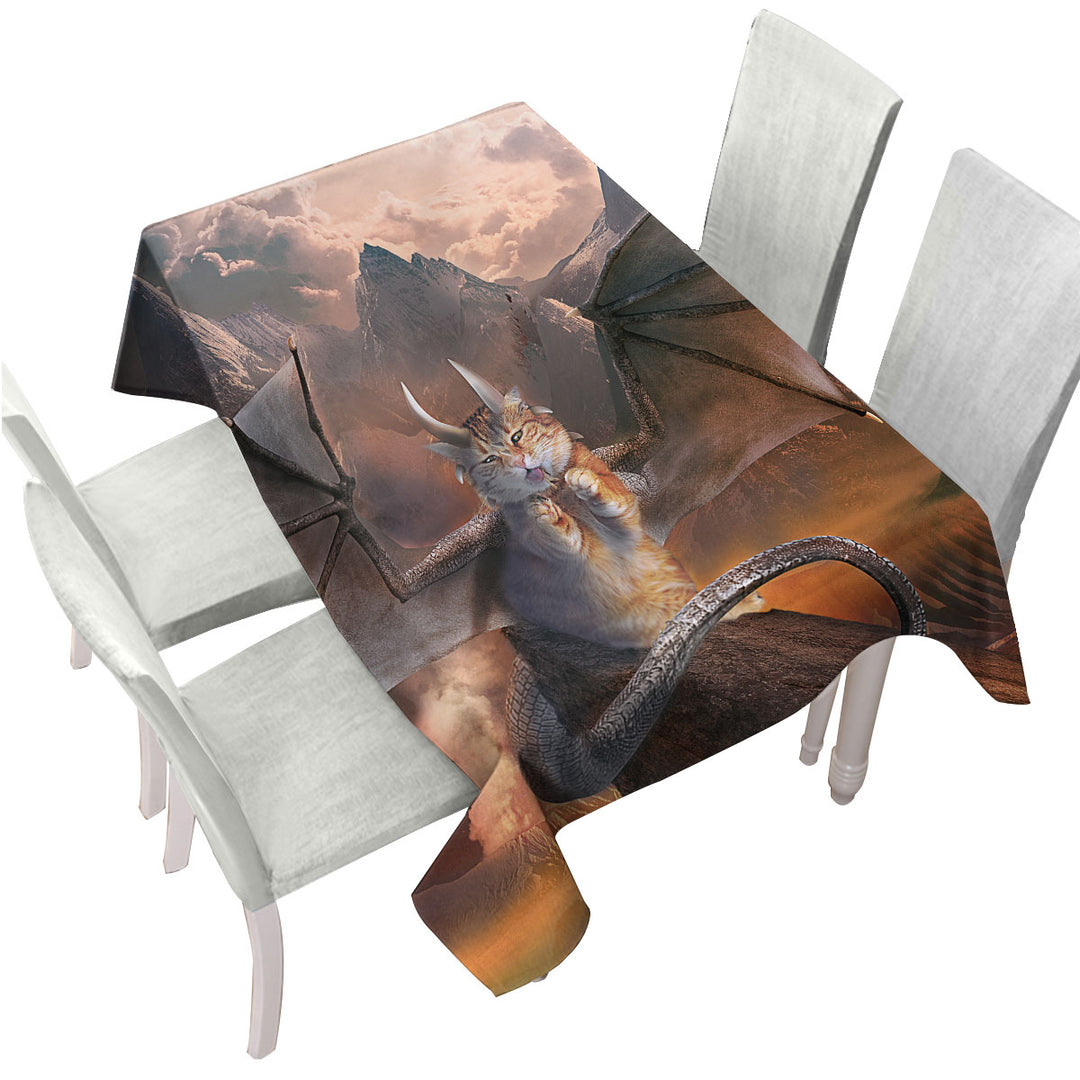 Funny Fantasy Art Evil Dragon Kitty Cat Tablecloth