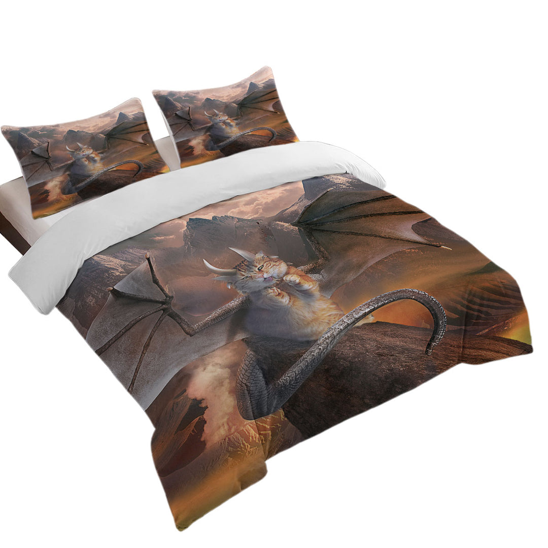 Funny Fantasy Art Evil Dragon Kitty Cat Twin Duvet Covers