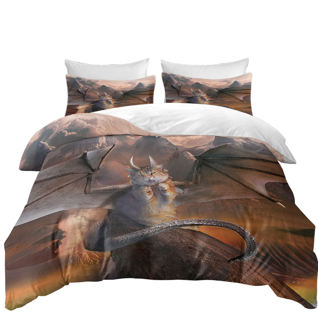 Funny Fantasy Art Evil Dragon Kitty Cat Twin xl Duvet Covers