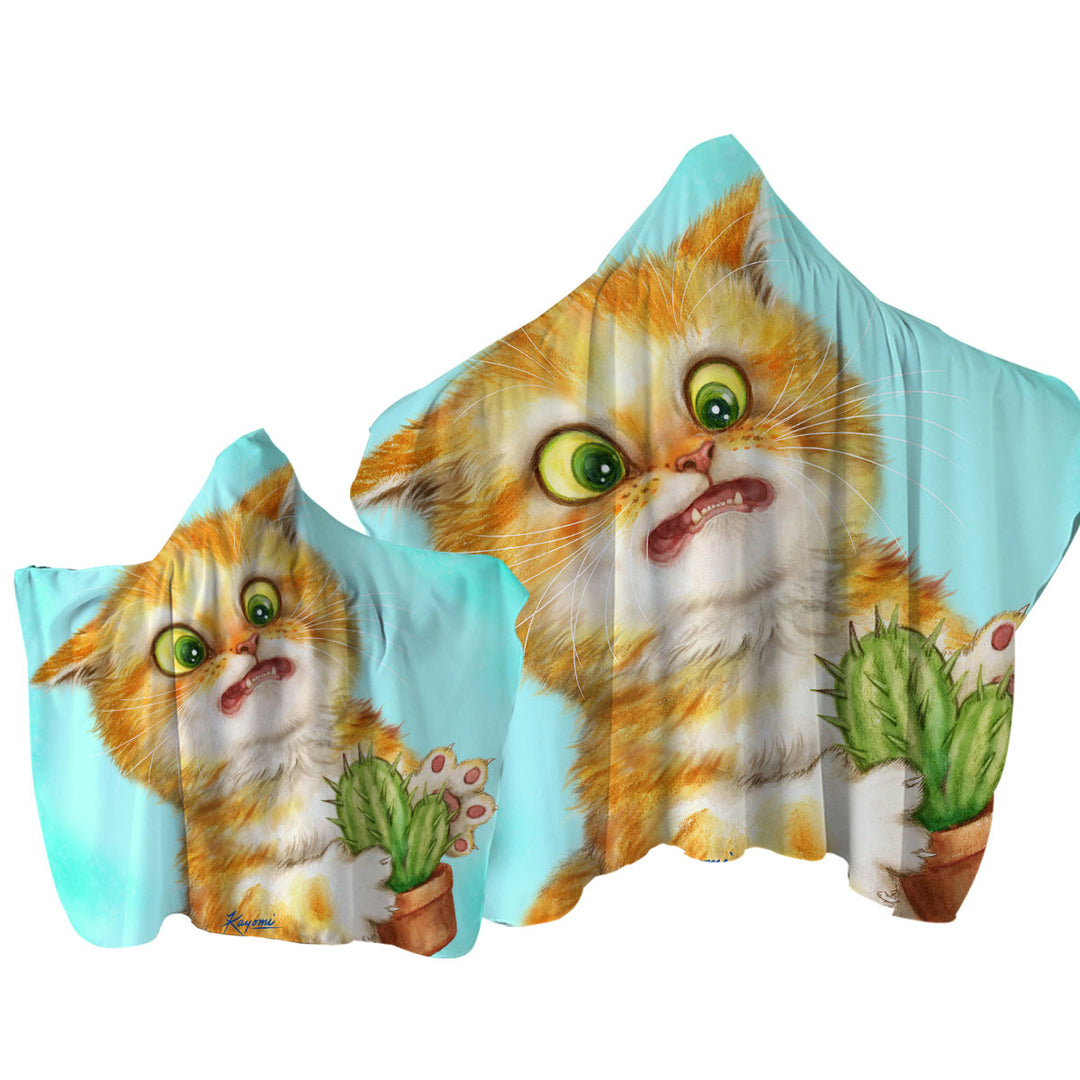 Funny Ginger Cat Playing with a Cactus Towel Hoodie