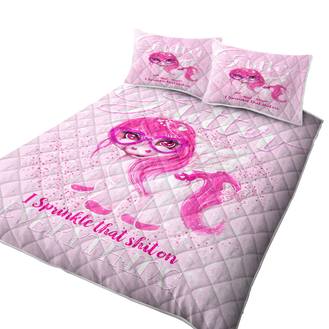 Funny Girly Glitter Everything Unicorn Coverlet