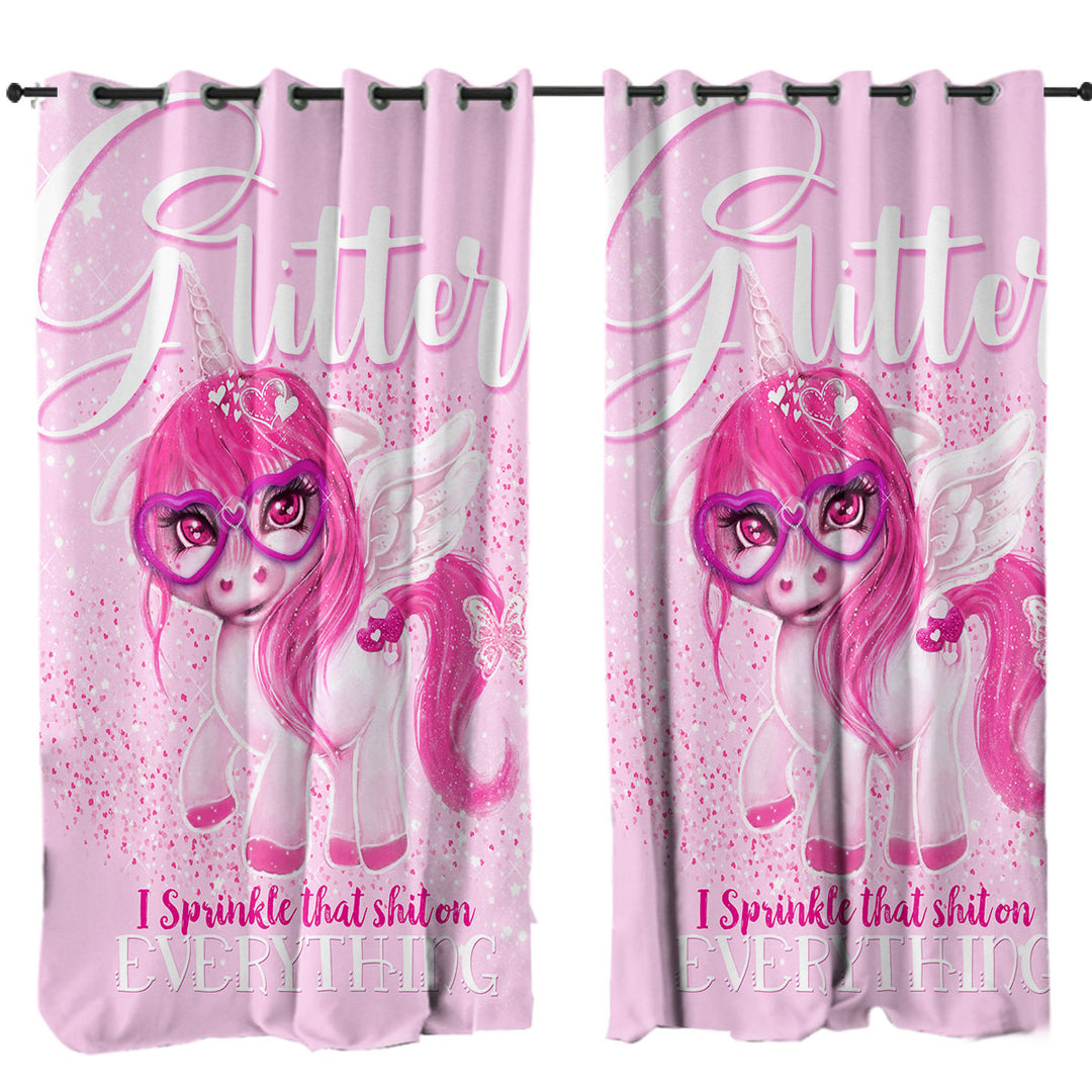 Funny Girly Glitter Everything Unicorn Curtain