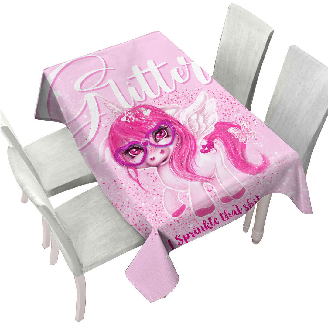 Funny Girly Glitter Everything Unicorn Pink Table Cover