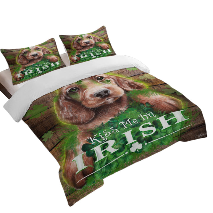 Funny Green Clover Kiss me I_m Irish Puppy Comforter Cover