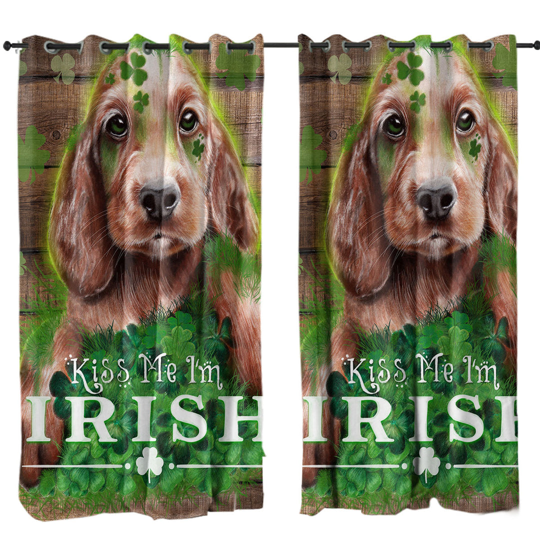 Funny Green Clover Kiss me I_m Irish Puppy Curtain