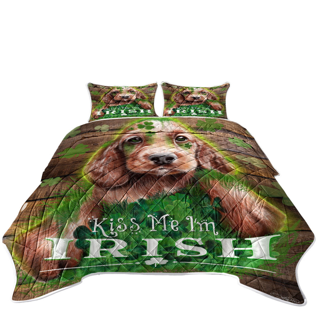 Funny Green Clover Kiss me I_m Irish Puppy Quilts