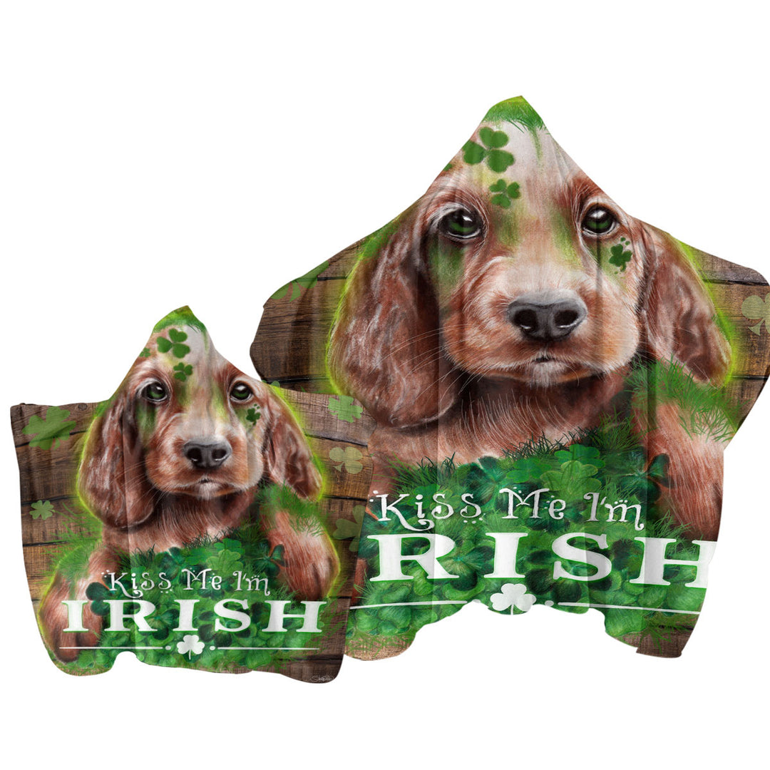 Funny Green Clover Kiss me I_m Irish Puppy Towel Hoodie