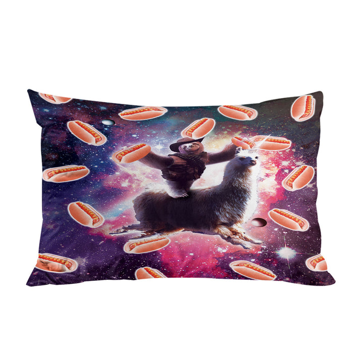 Funny Hot Dogs Space Cowboy Sloth on Llama Unicorn King Pillow Cases