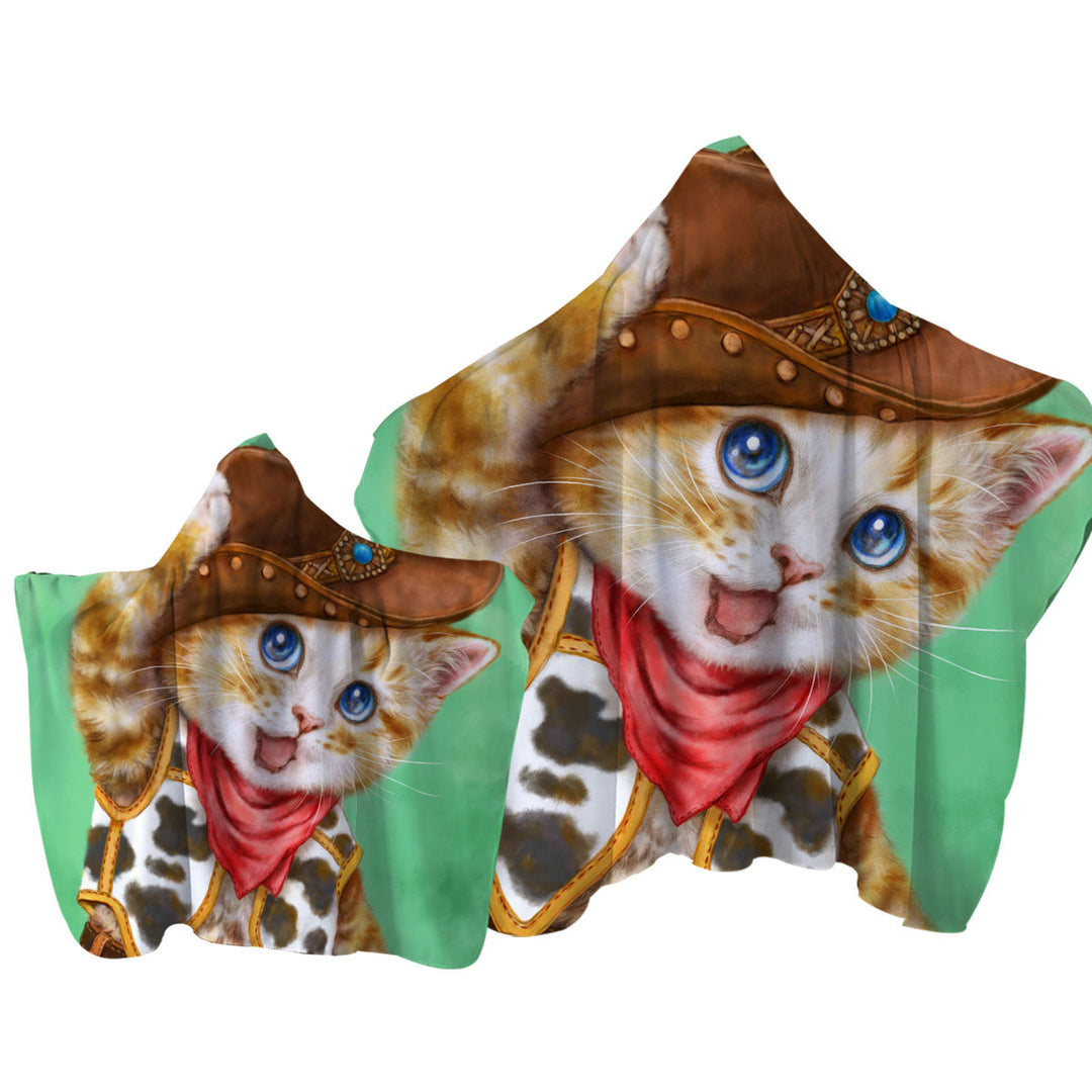 Funny Kittens Cute Cowboy Ginger Cat Towel with Hood