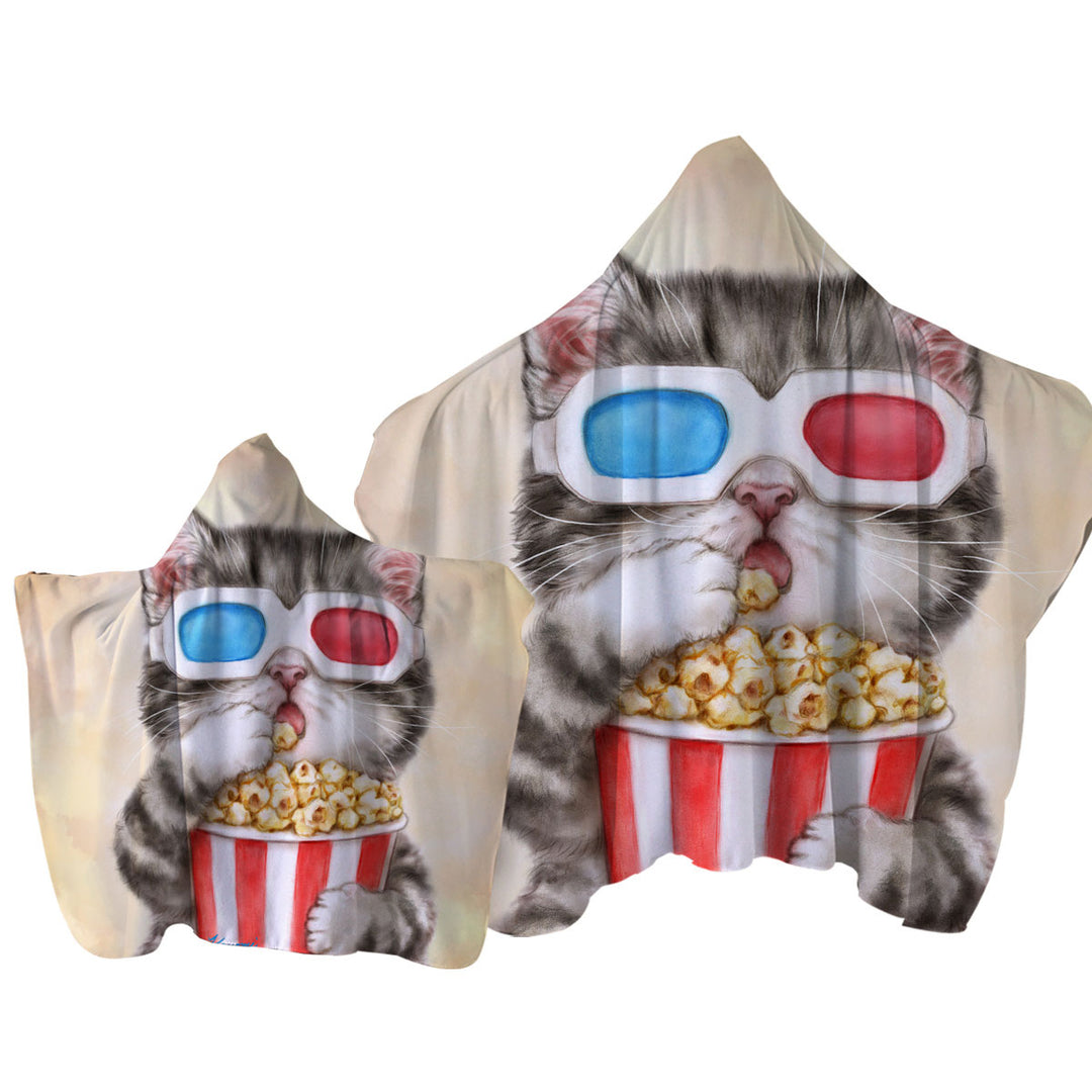 Funny Kittens Eating Popcorn Grey Kitty Cat Towel Hoodie