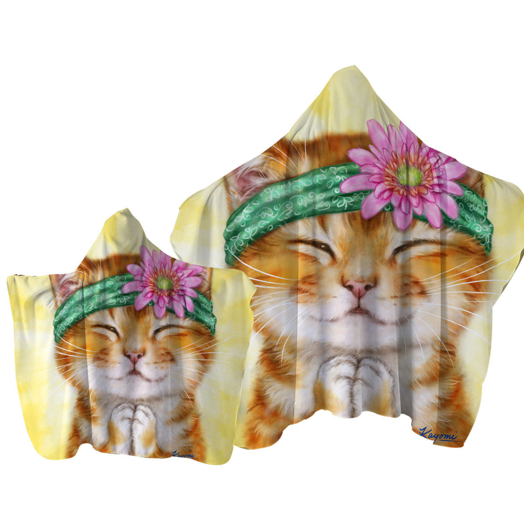 Funny Kittens Flower Hippie Girly Ginger Cat Towel with Hood