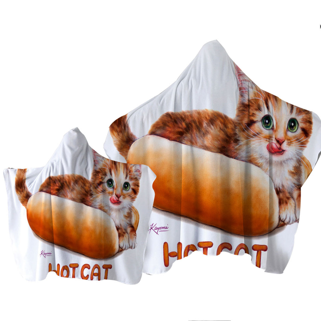 Funny Kittens Ginger Hot Cat Hooded Beach Towel