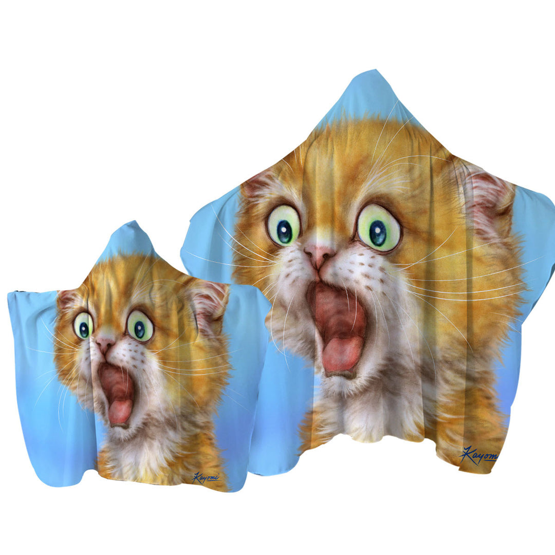 Funny Kittens Ginger Kitty Cat is in Shock Hooded Beach Towel