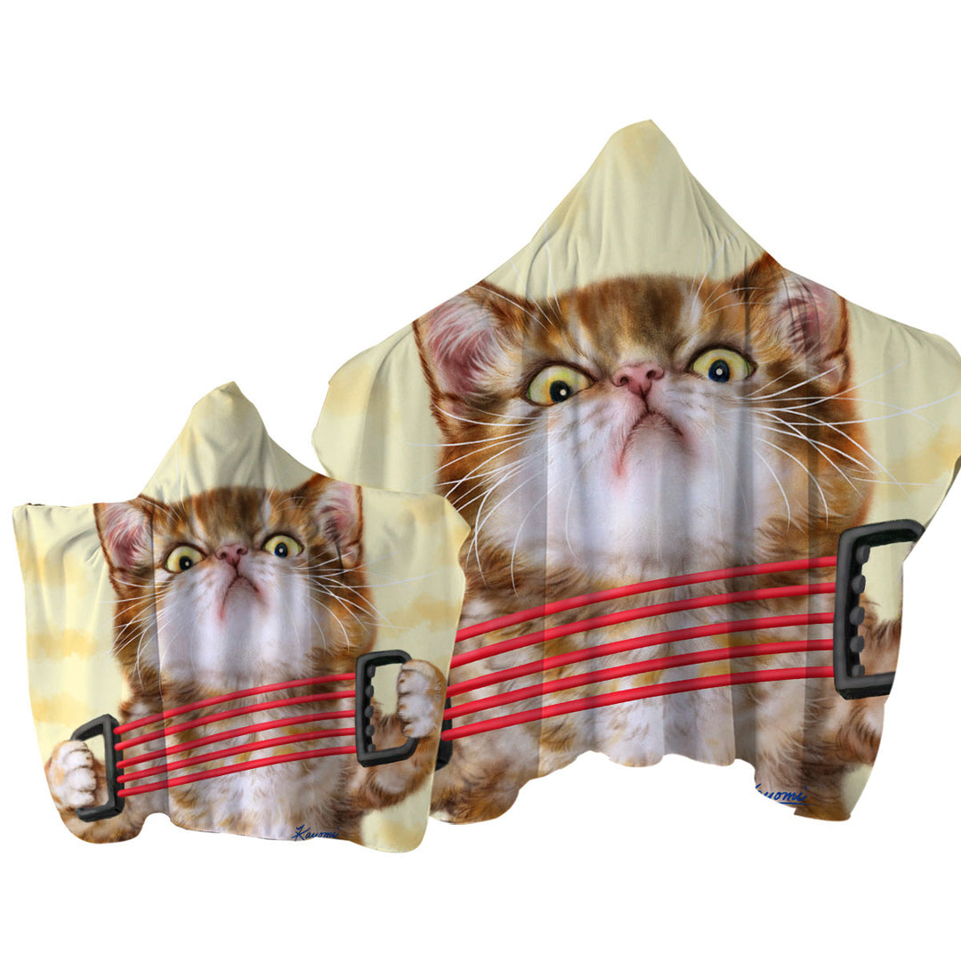 Funny Kittens Tabby Cat Doing Exercise Towel with Hood