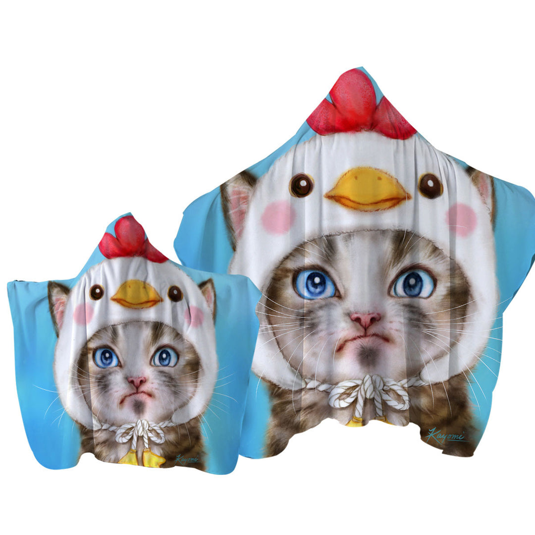 Funny Kittens Unpleased Cat Dressed as a Bird Chick Towel Hoodie