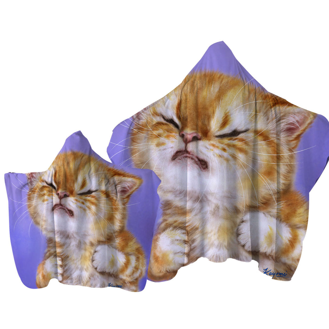 Funny Kittens Upset Ginger Kitty Cat over Purple Towel Hoodie