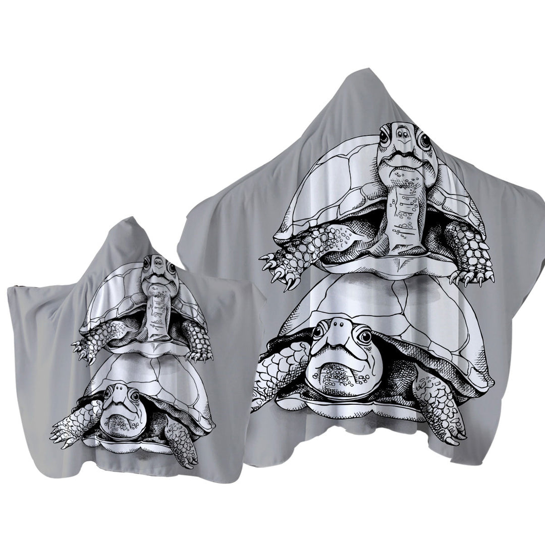 Funny Looking Turtle Couple Towel Hoodie