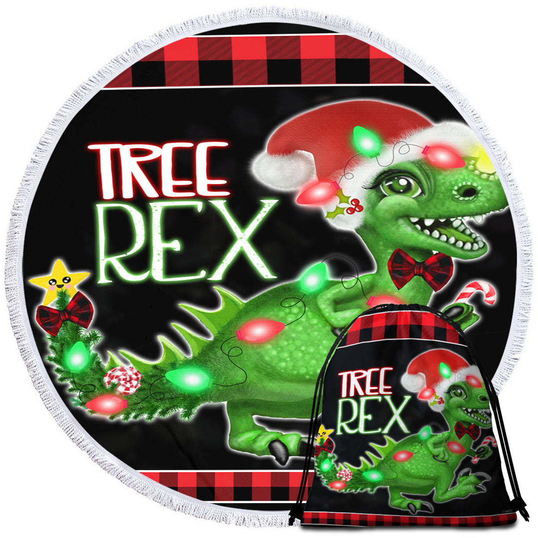 Funny Microfibre Beach Towels with Cute Christmas Dinosaur Tree Rex