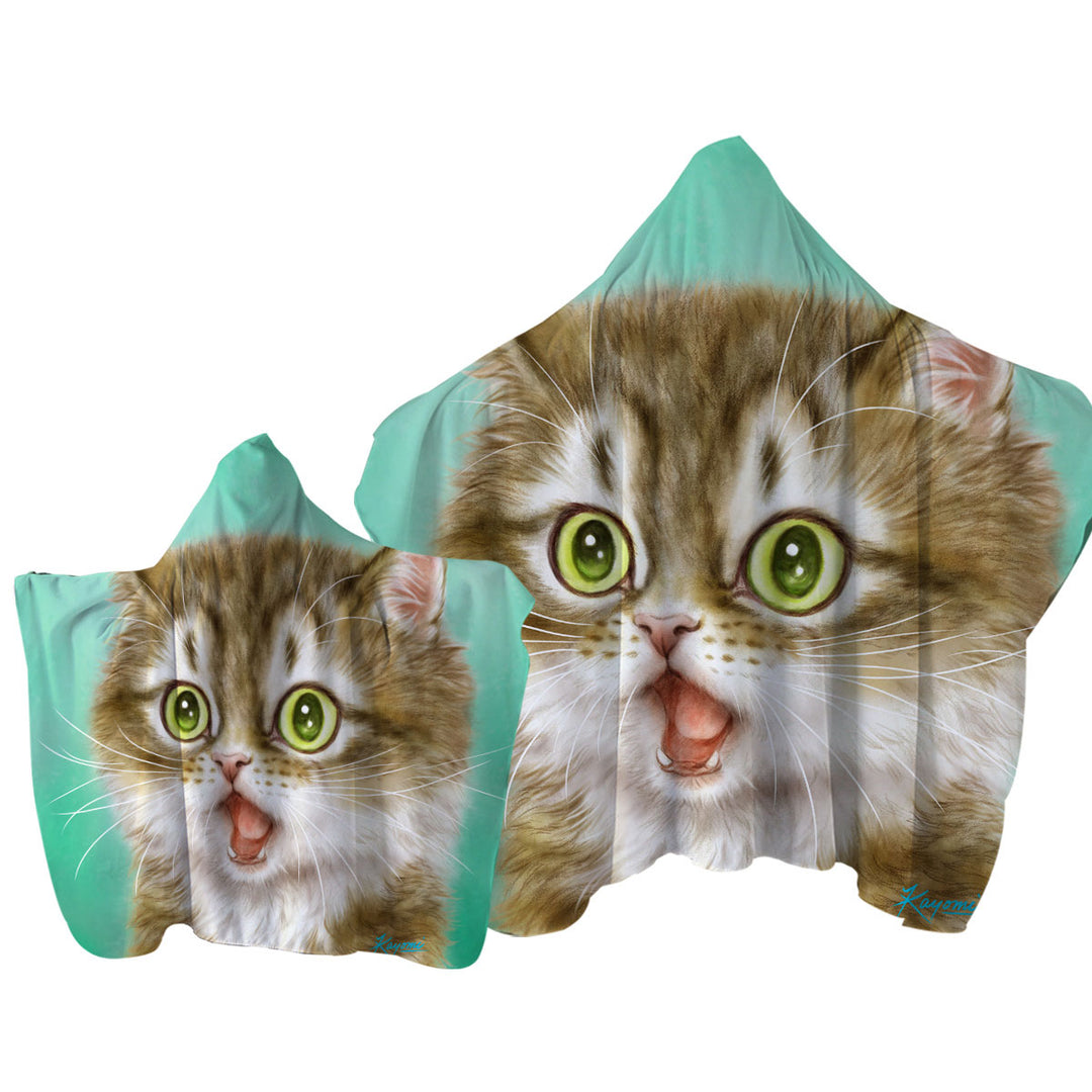 Funny Painted Cats Beautiful Kitty in Shock Hooded Beach Towel