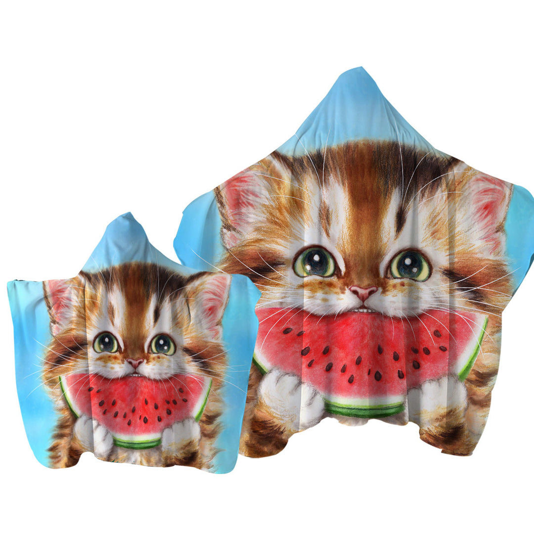 Funny Paintings Watermelon Love Hungry Kitten Towel with Hood