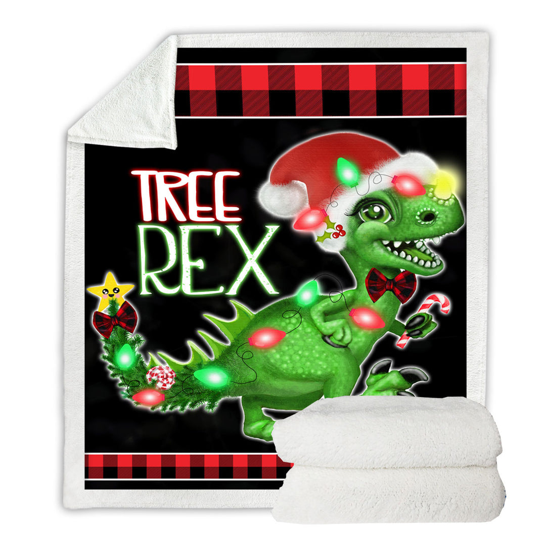 Funny Sherpa Blanket with Cute Christmas Dinosaur Tree Rex