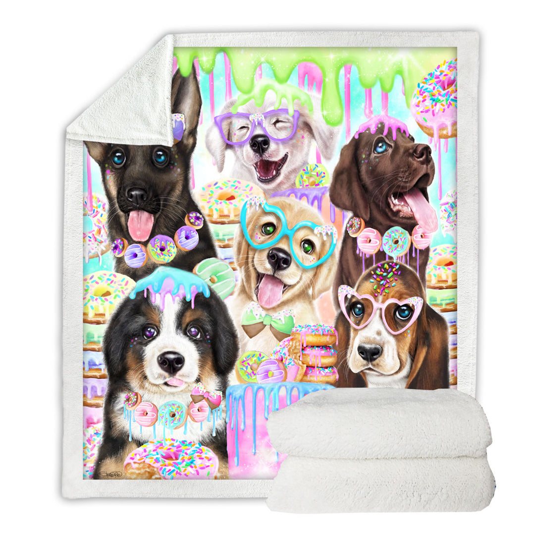 Funny Sofa Blankets Dog Colorful Doggies and Donuts