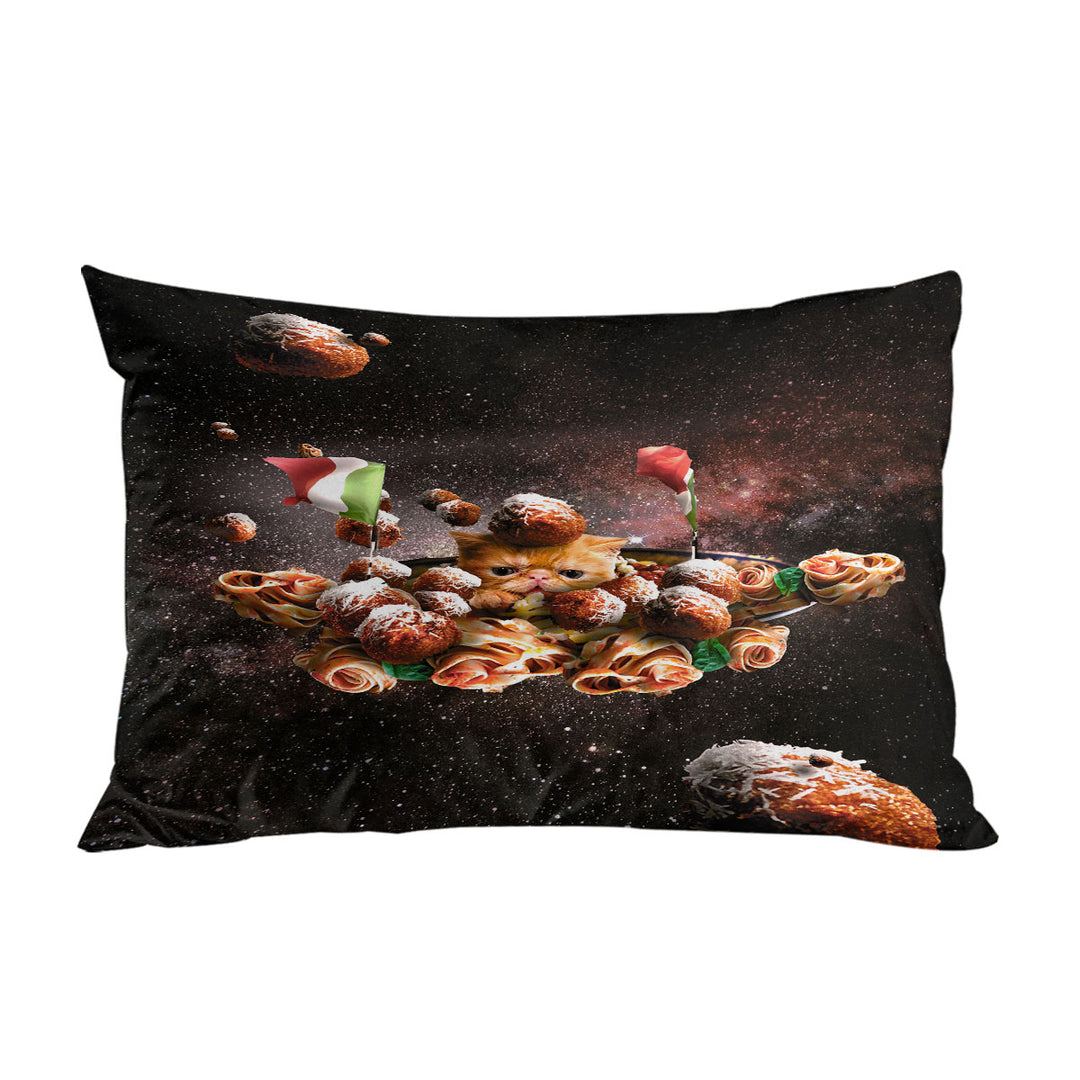 Funny Space Pasta Italian Cat Pillow Cases