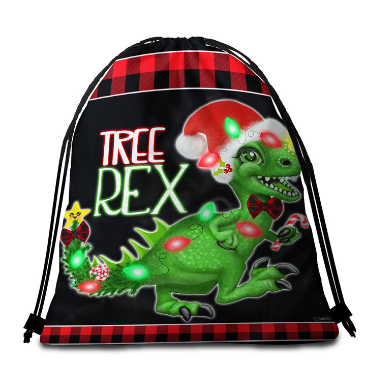 Funny Travel Beach Towel with Cute Christmas Dinosaur Tree Rex