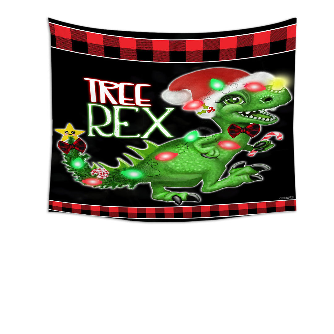 Funny Wall Decor with Cute Christmas Dinosaur Tree Rex Tapestry