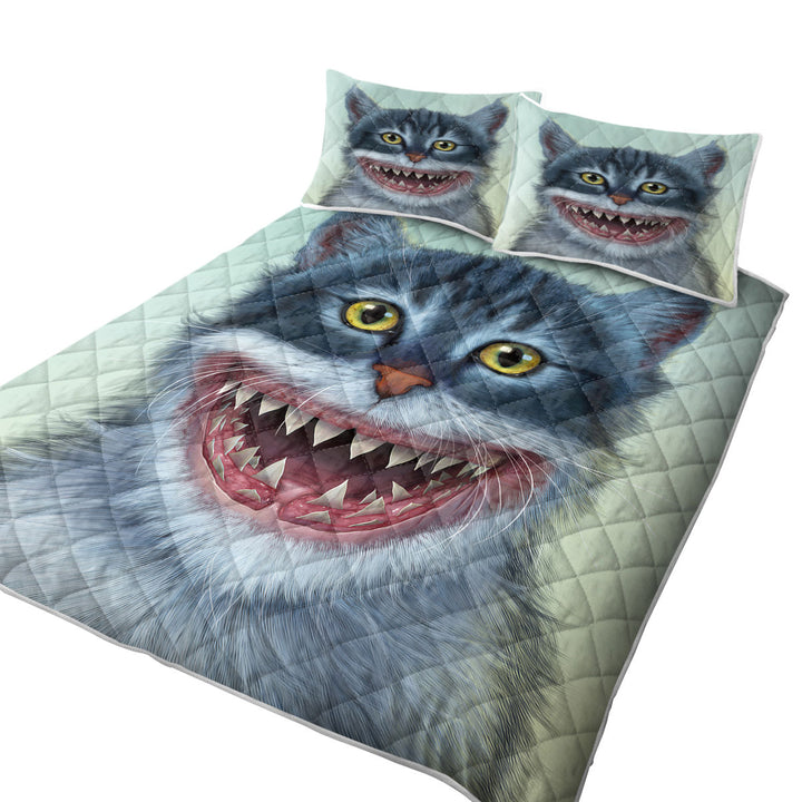 Funny and Cool Animal Artwork Sharkitten Shark vs Cat Coverlets