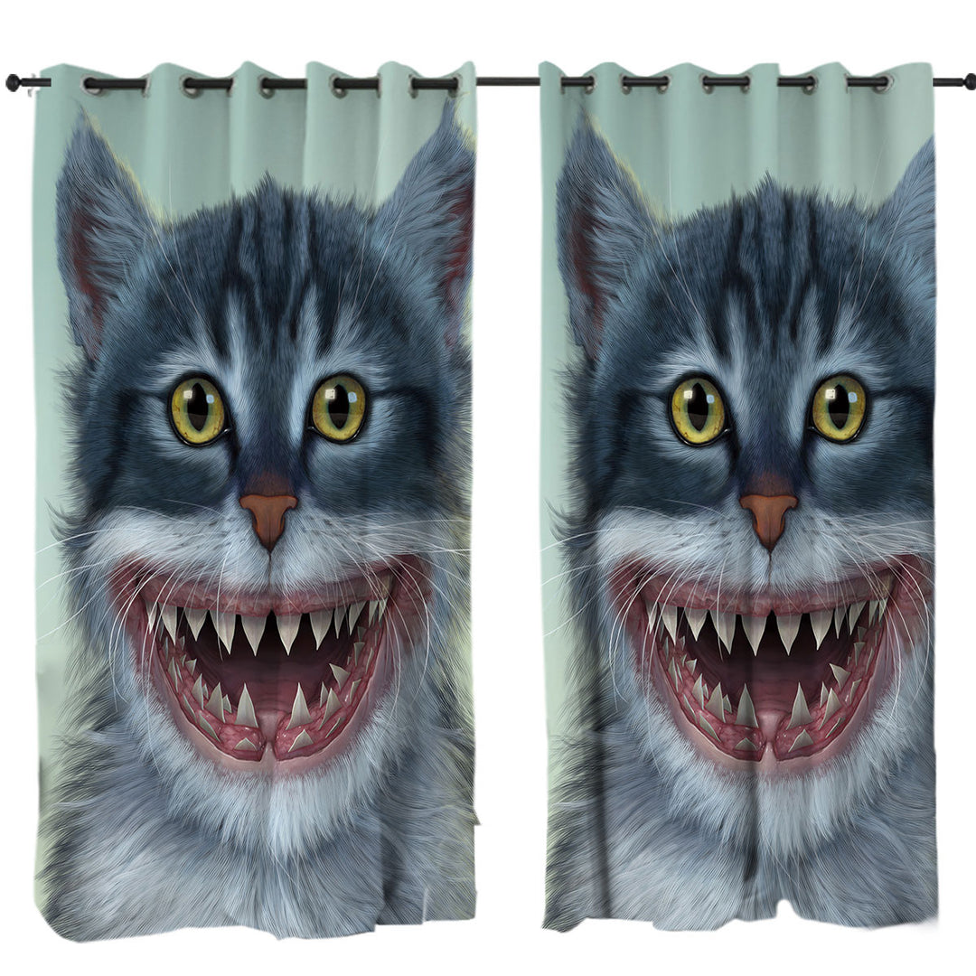 Funny and Cool Animal Artwork Sharkitten Shark vs Cat Curtains