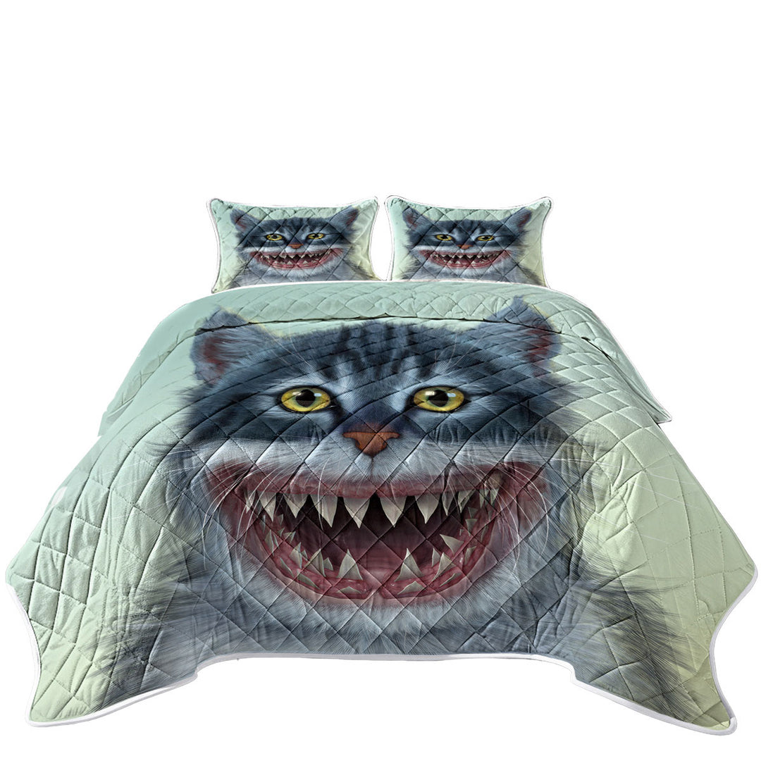 Funny and Cool Animal Artwork Sharkitten Shark vs Cat King Size Quilt Sets